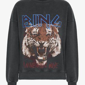 Anine Bing Dark Grey Tiger Graphic Sweatshirt Sz Medium